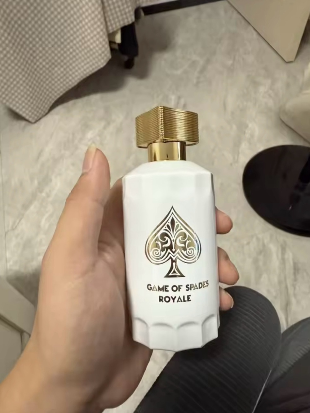 Perfectly Posh White and Gold 'Game of Spades Royale' Fragrance Bottle